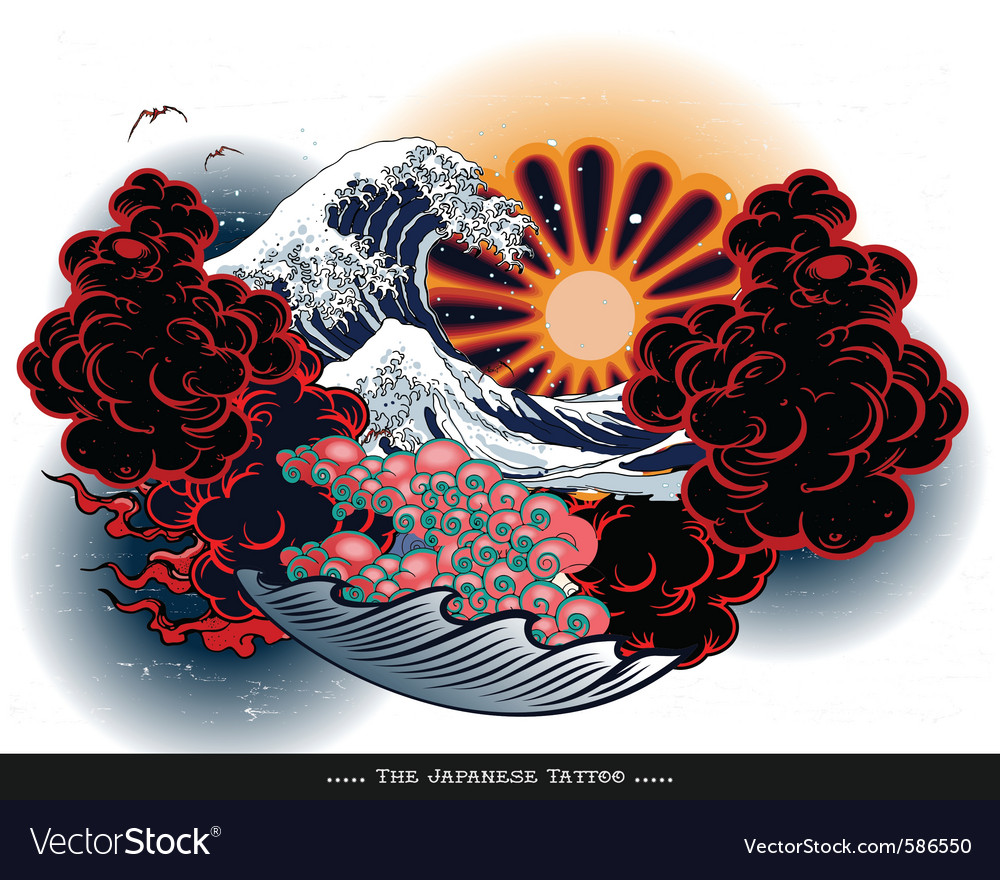 Japanese tattoo landscape Royalty Free Vector Image