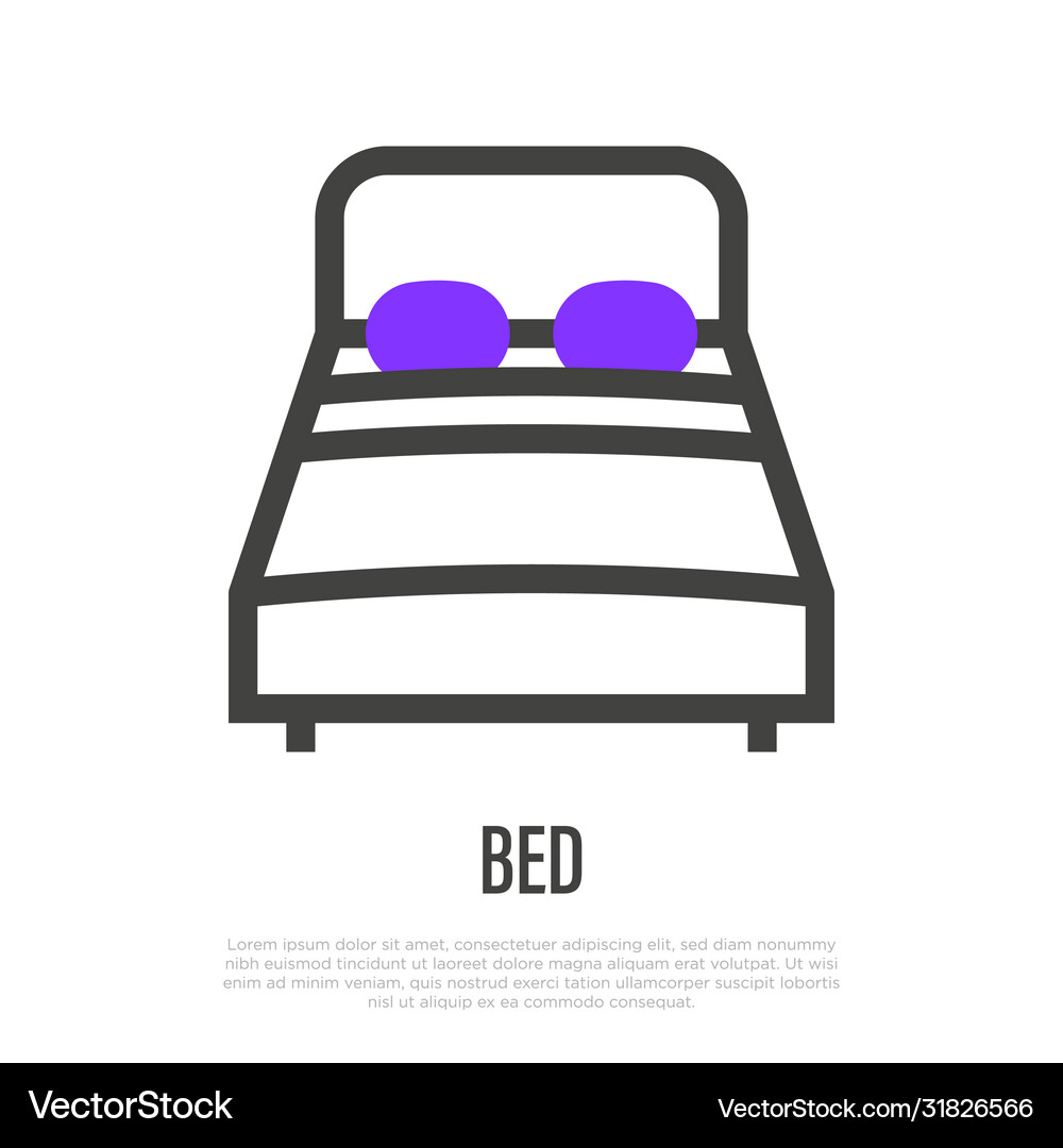 Comfortable bed with two pillows thin line icon Vector Image