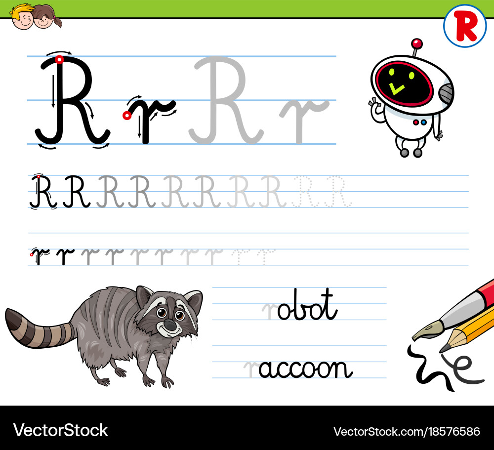 How To Write Letter R Worksheet For Kids Vector Image