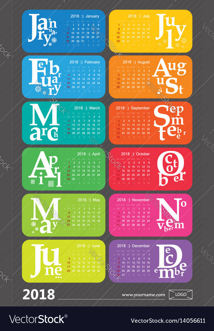 Creative Calendar 2018 : Creative calendar with selected holidays vector image Creative Calendar 2018 : Creative calendar with selected holidays vector image