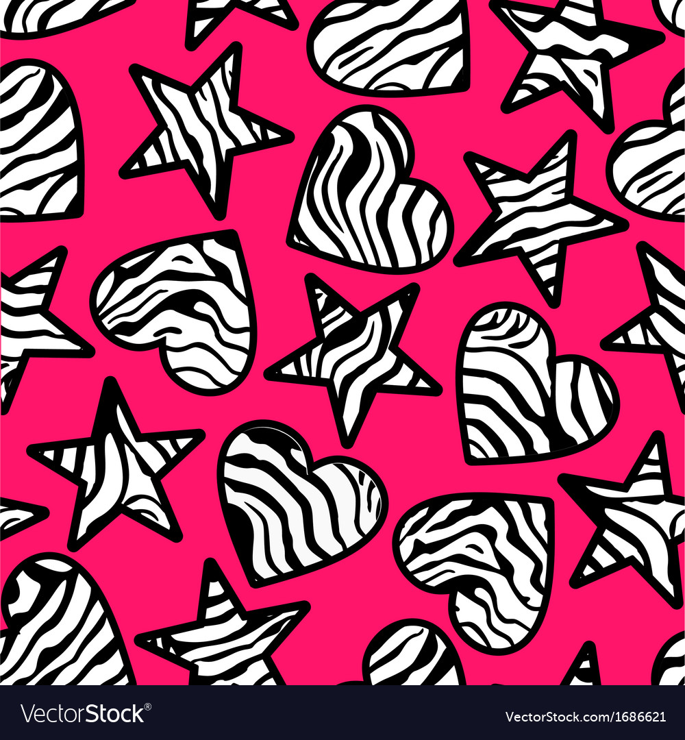 zebra print hearts and stars background royalty free vector image