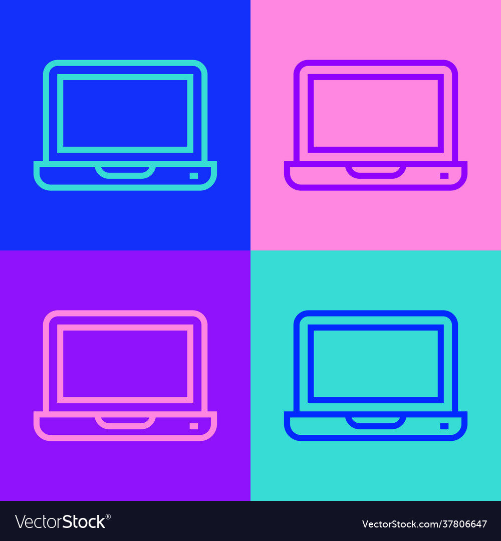 Pop art line laptop icon isolated on color Vector Image