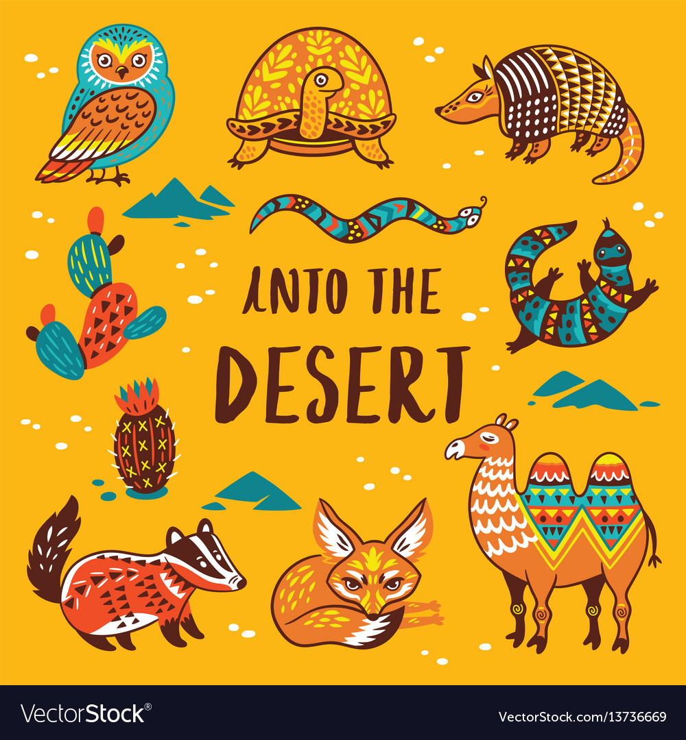 Download Set with cartoon animals of desert Royalty Free Vector Image