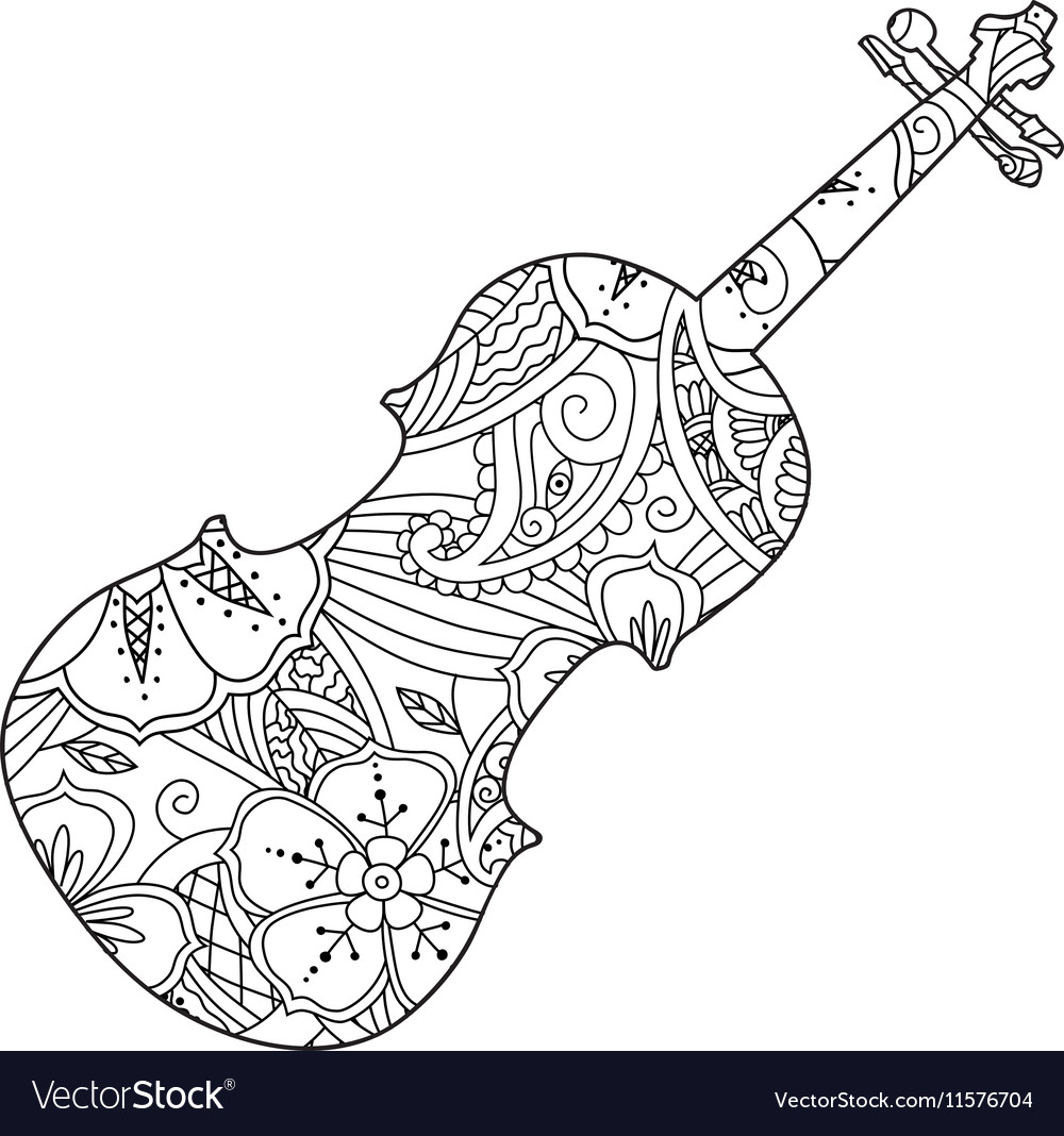 Coloring Page With Ornamental Violin Isolated Vector Image