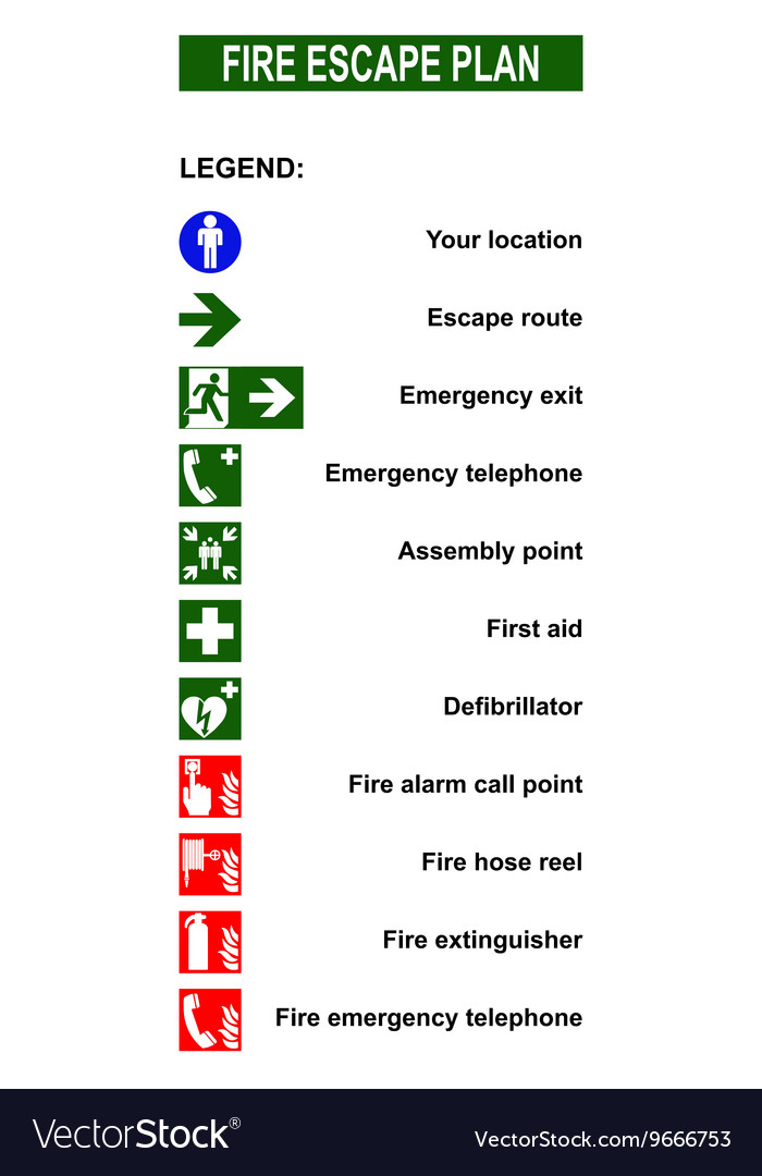 Set of symbols for fire escape evacuation plans Vector Image