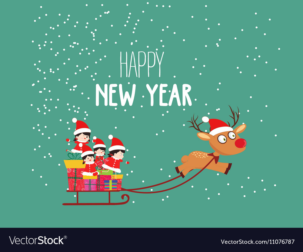 Merry christmas and new year card with kids Vector Image