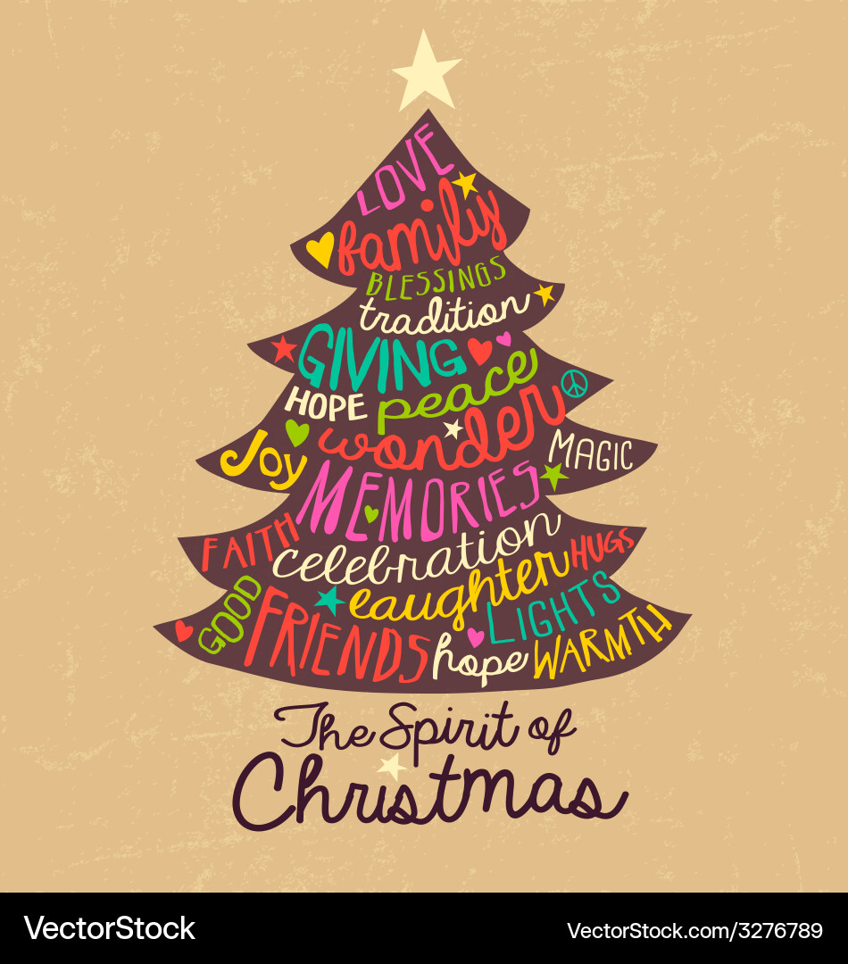 Handwritten Christmas Card Word Cloud tree design Vector Image