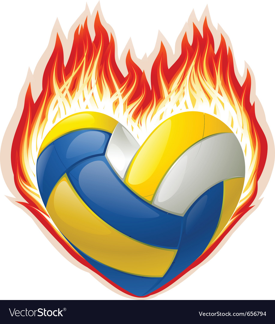 Heart shaped volleyball on fire Royalty Free Vector Image