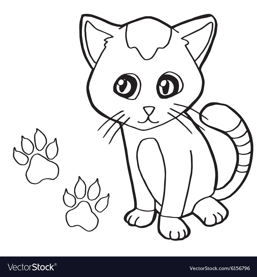 Paw print with cat Coloring Page Royalty Free Vector Image
