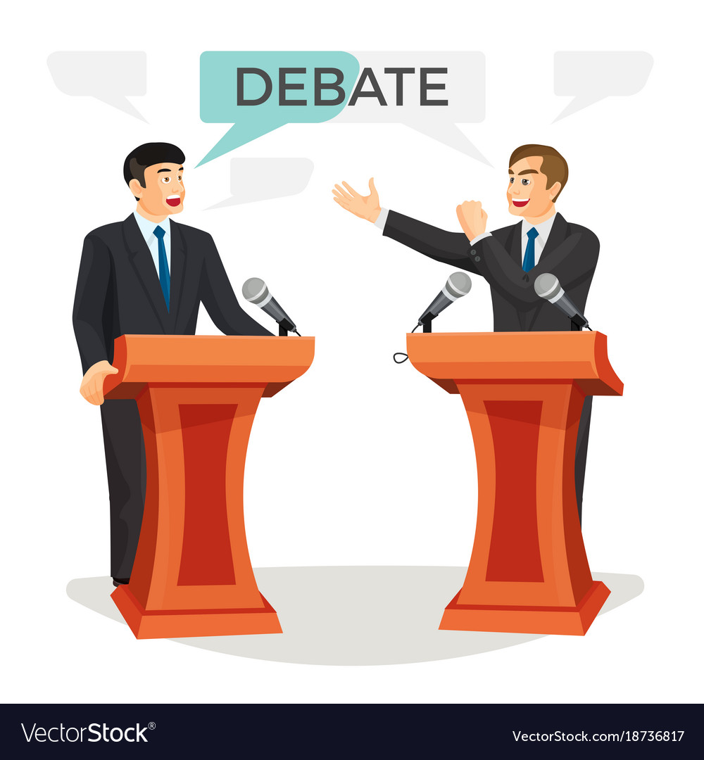 Debate Poster With Two Politicians On Royalty Free Vector debate-two-speakers-political-speeches-debates-stock-illustration