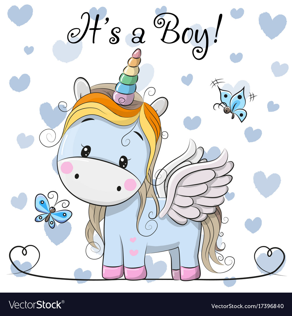 Download Baby shower greeting card with cute unicorn boy Vector Image