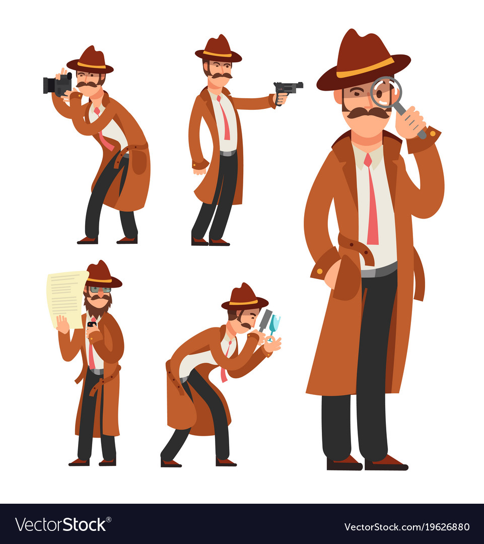 Cartoon private detective police inspector Vector Image