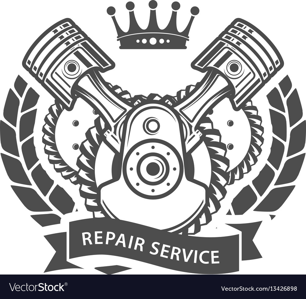 Auto repair service emblem - symbolic engine Vector Image