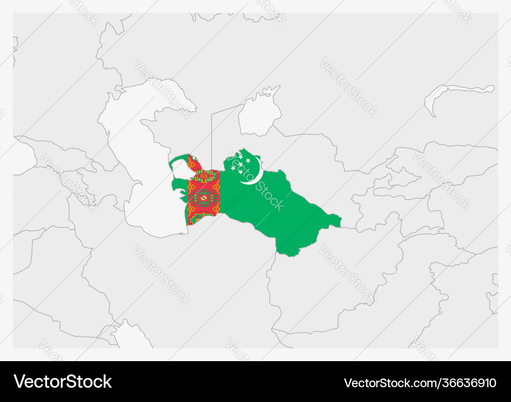 Turkmenistan map highlighted in flag Royalty Free Vector
