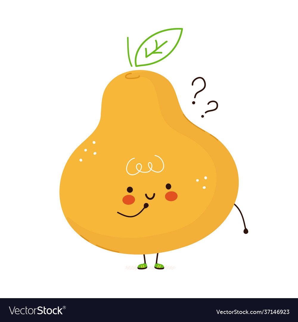 Cute funny pear fruit with question marks Vector Image