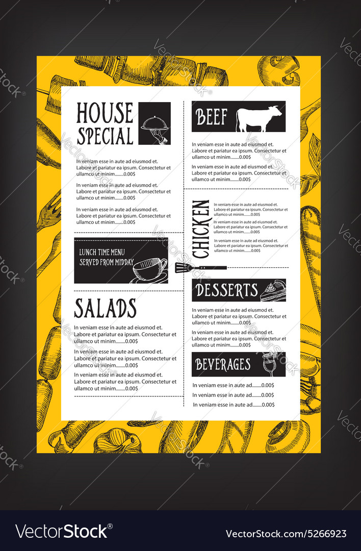 Restaurant Flyer Design Vector : Restaurant cafe menu template design food flyer vector image