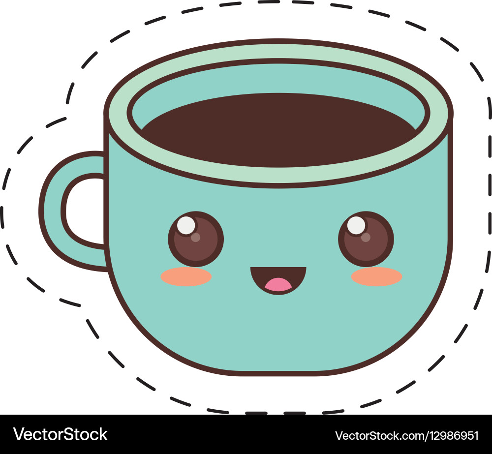 Kawaii blue cup coffee fresh dot line Royalty Free Vector