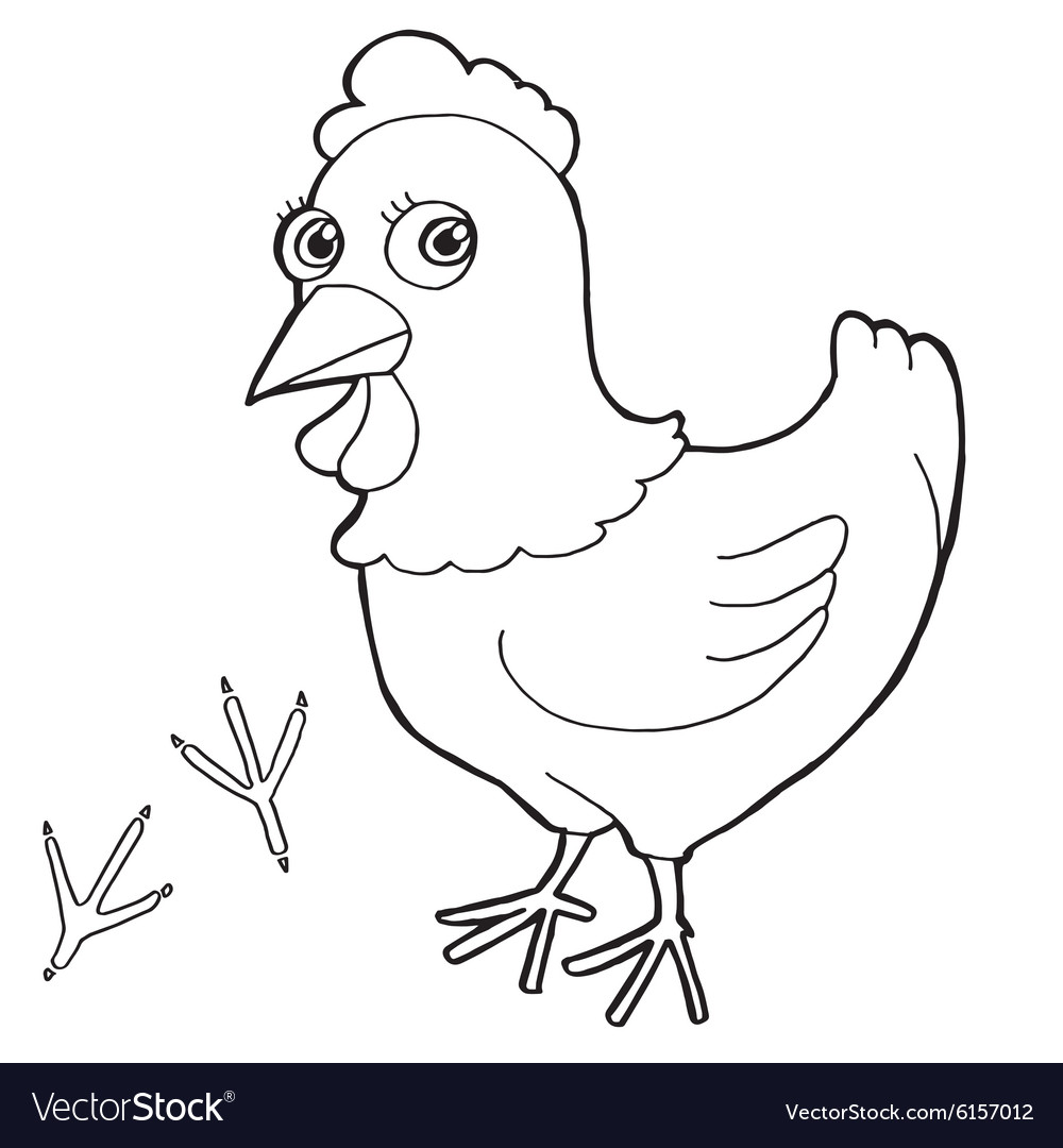 Hen with paw print Coloring Pages vector image