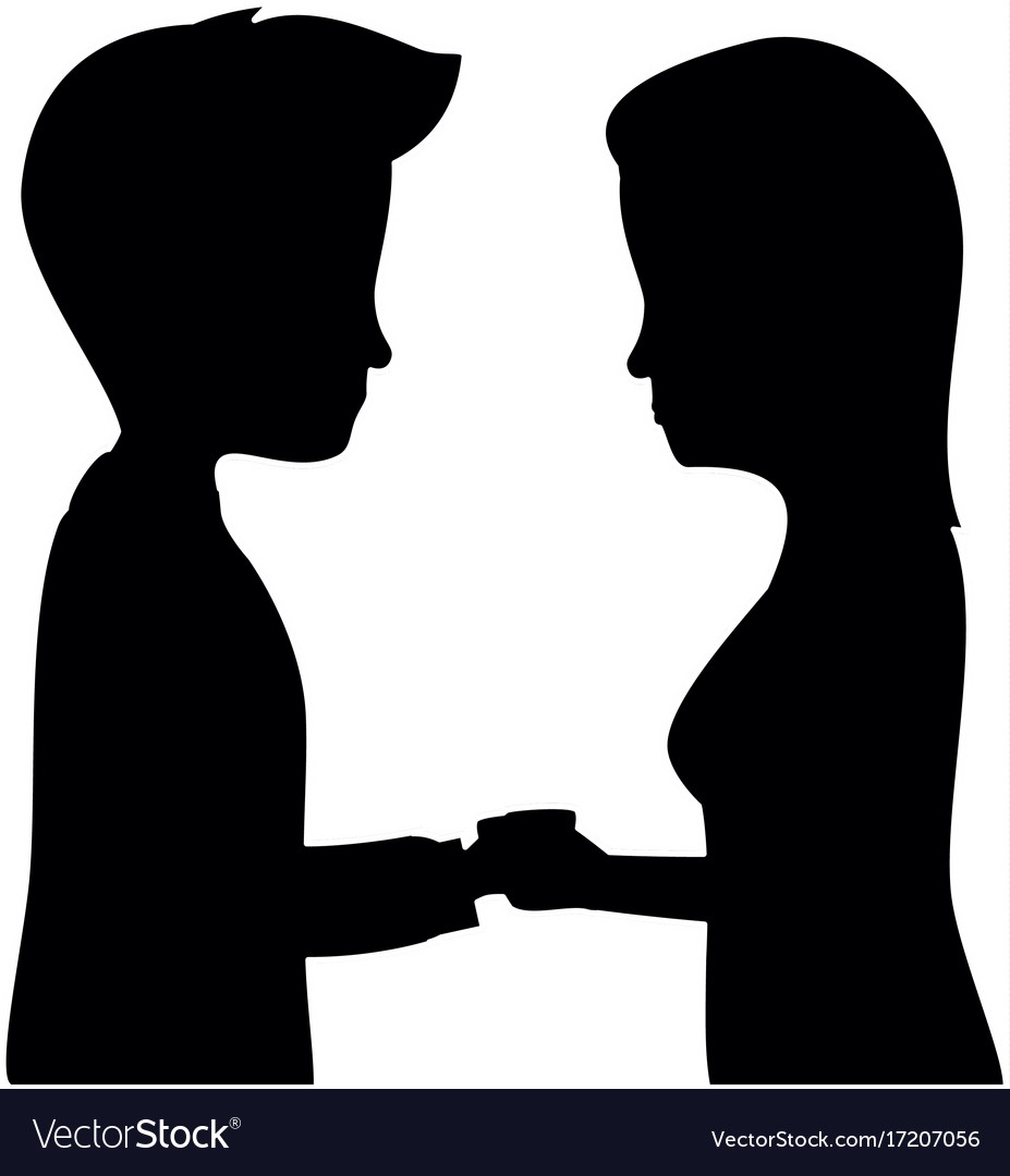 cute couple in love silhouette kissing vector image