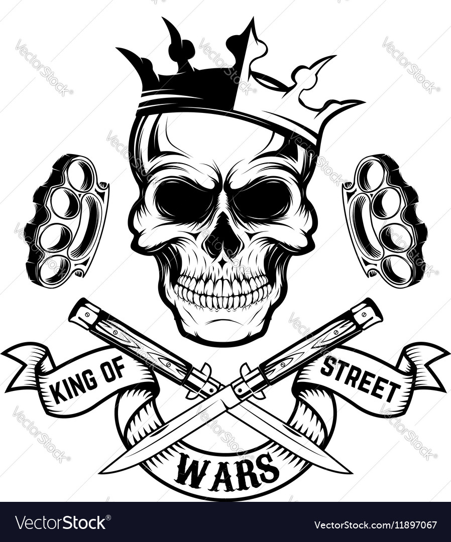 king of street wars skull in crown with banner vector image king of street wars skull in crown with banner vector image