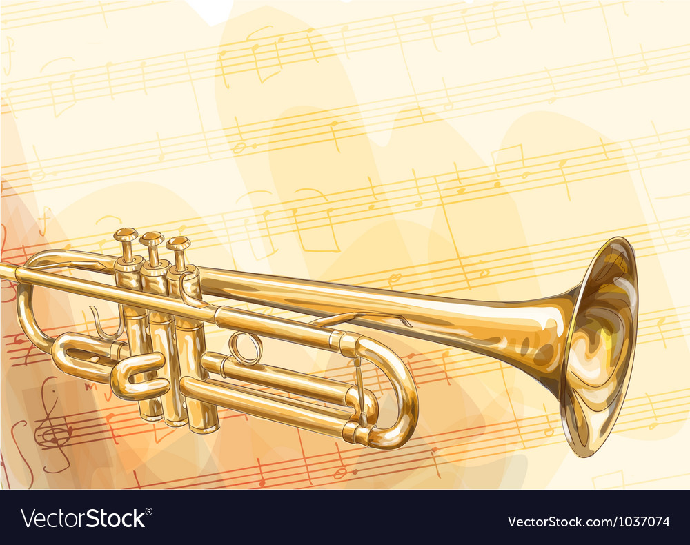 Brass Trumpet on musical background Royalty Free Vector