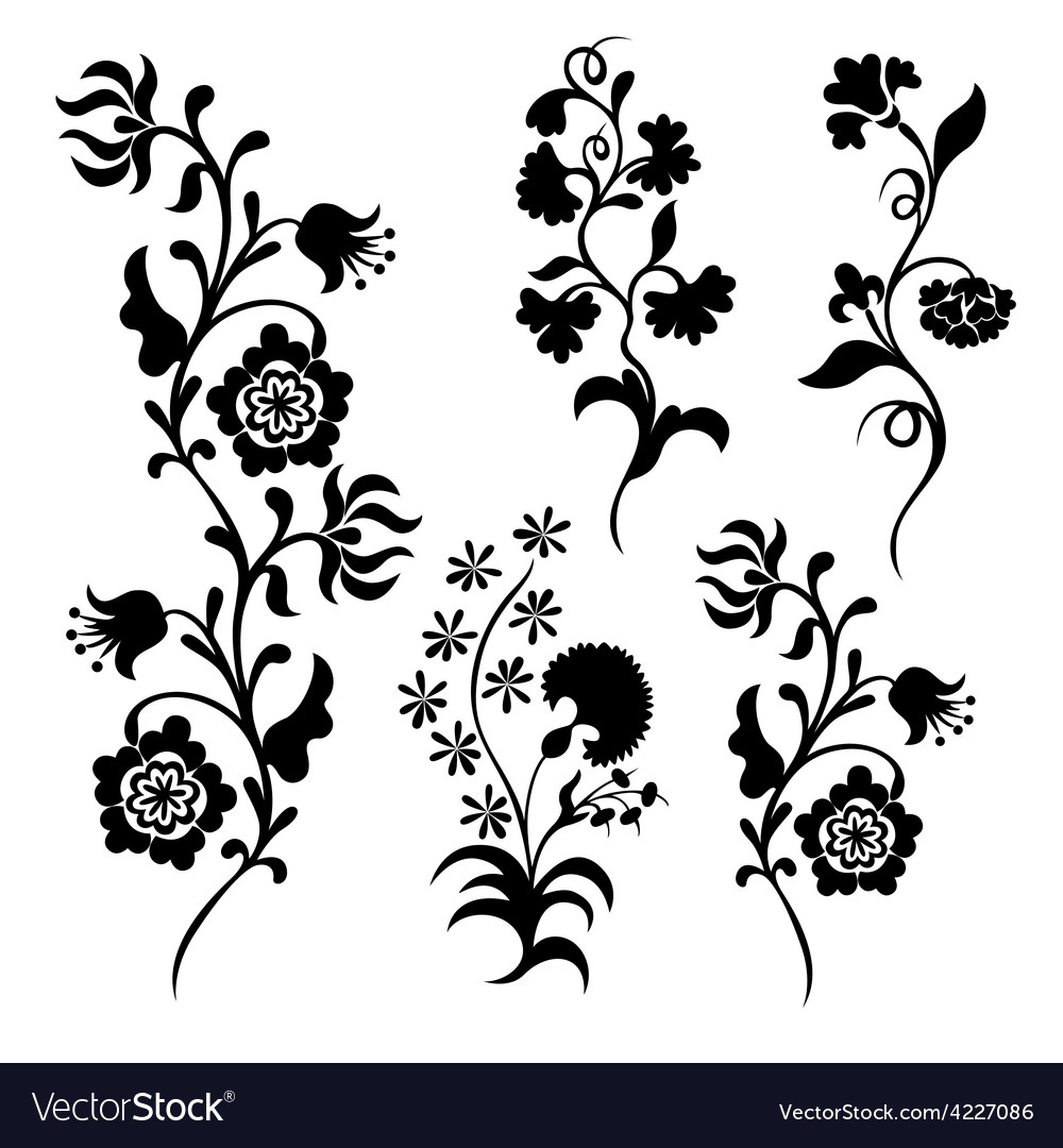Black silhouette flowers Royalty Free Vector Image