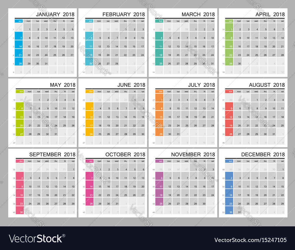 Creative Calendar 2018 : Creative calendar grid royalty free vector image Creative Calendar 2018 : Creative calendar grid royalty free vector image