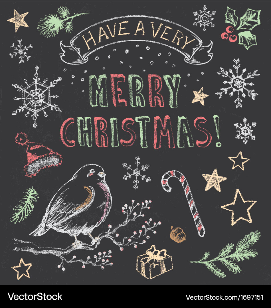Vintage Christmas Chalkboard Hand Drawn Set Vector Image