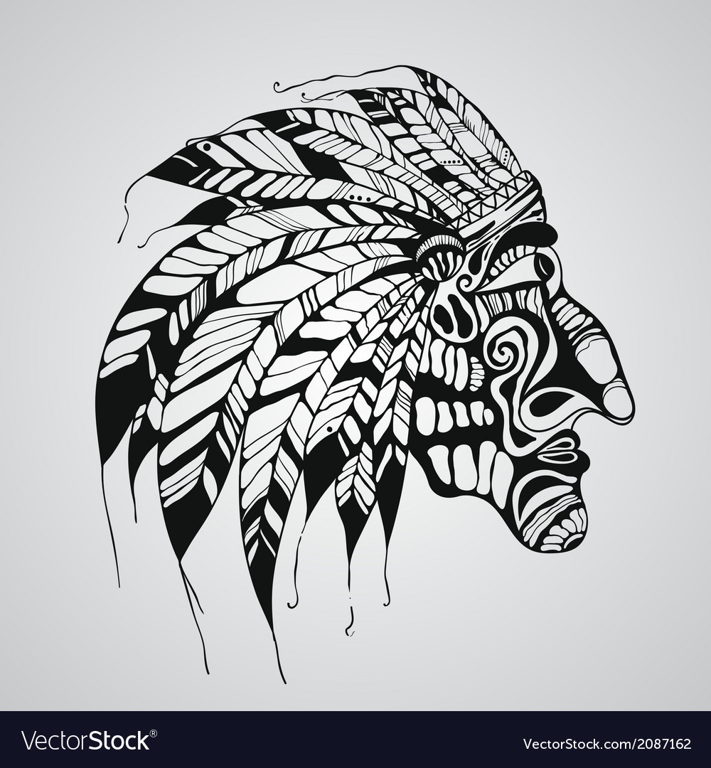 hand drawn tattoo native american indian chief vector image hand drawn tattoo native american indian chief vector image