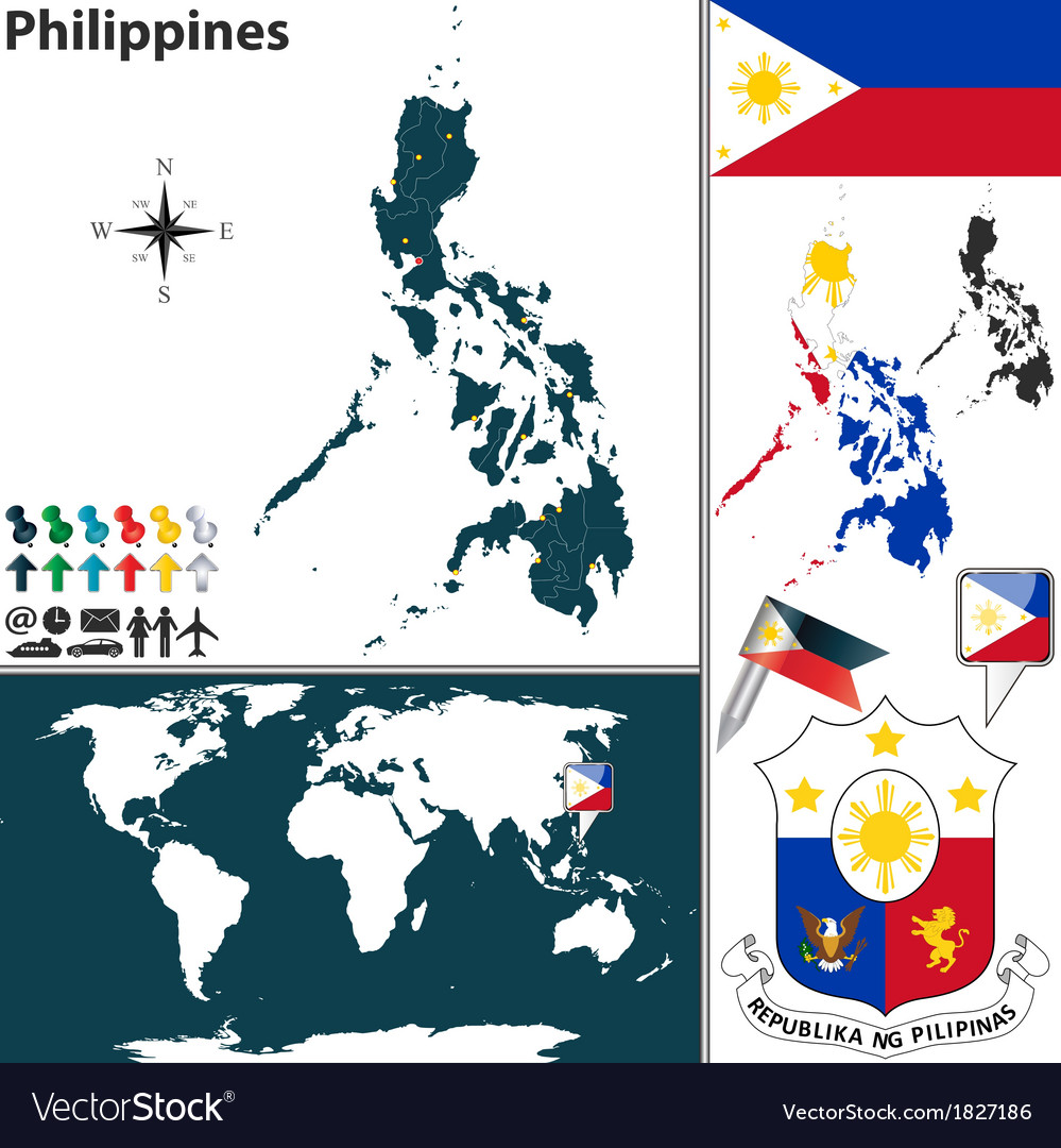 Philippines map world Royalty Free Vector Image