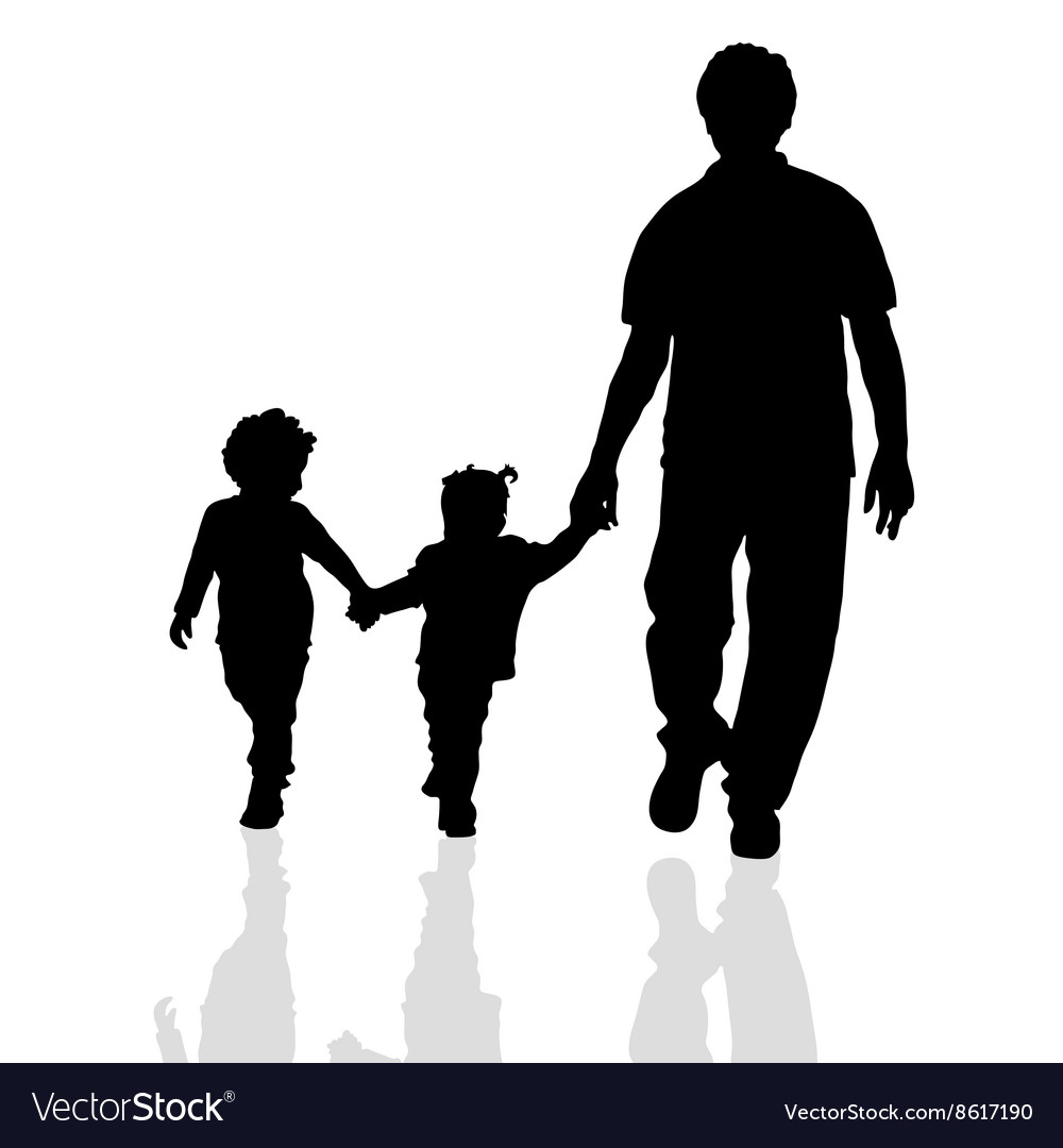 Download Family walking silhouette two children Royalty Free Vector