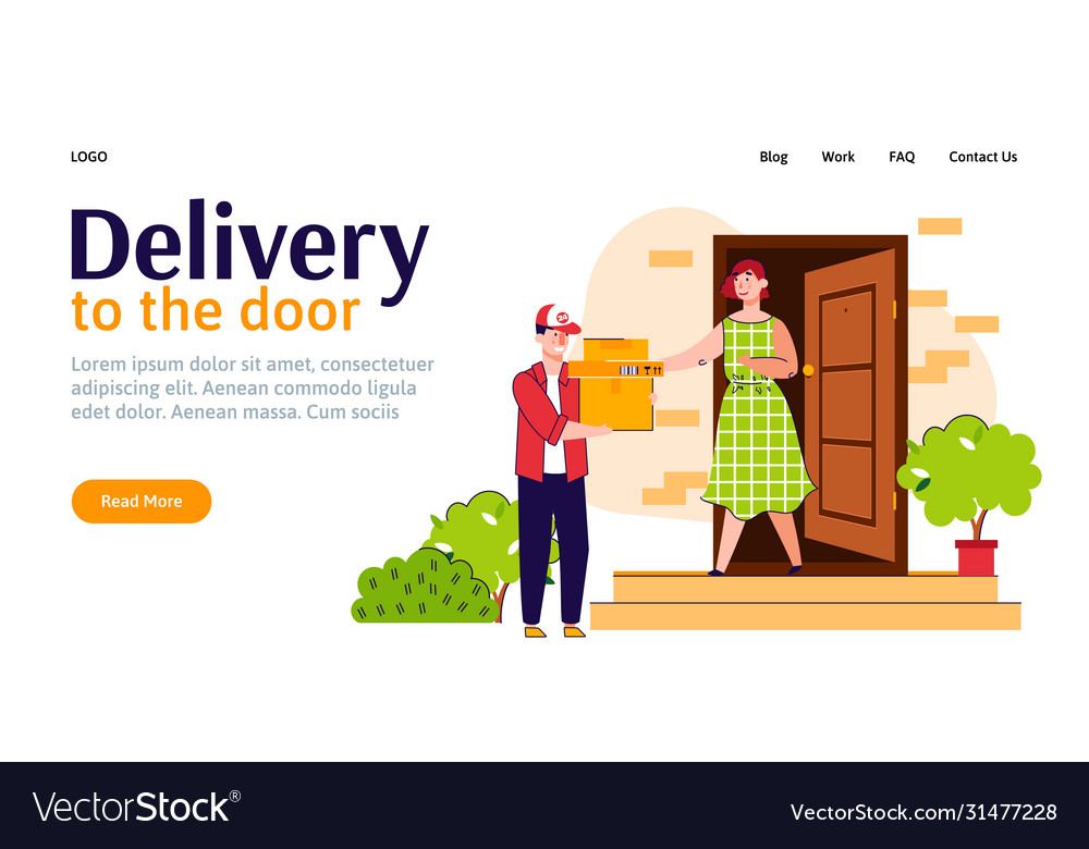 Delivery To Door Banner With Courier Royalty Free Vector