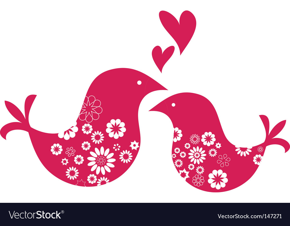 Download Retro love birds with hearts Royalty Free Vector Image