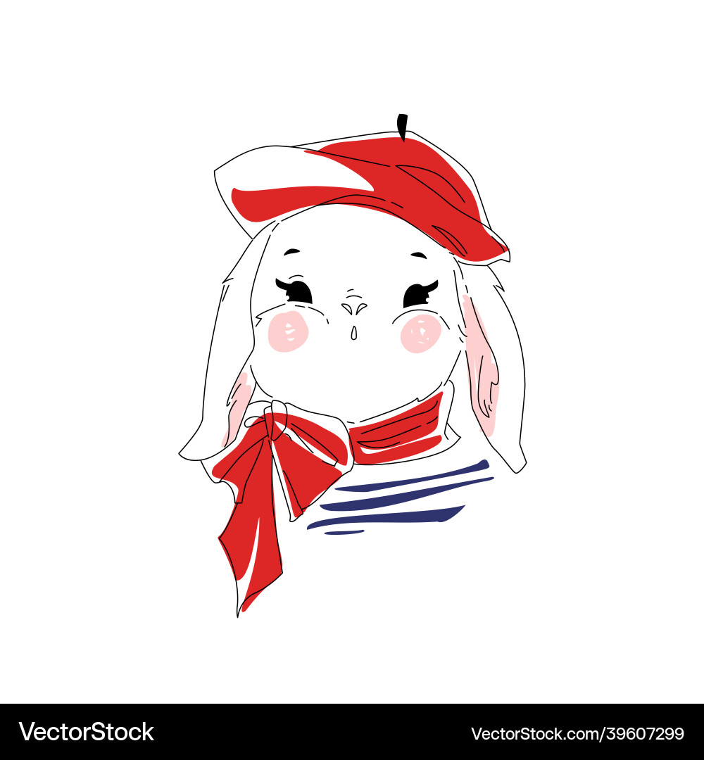 French styled rabbit wearing beret striped Vector Image