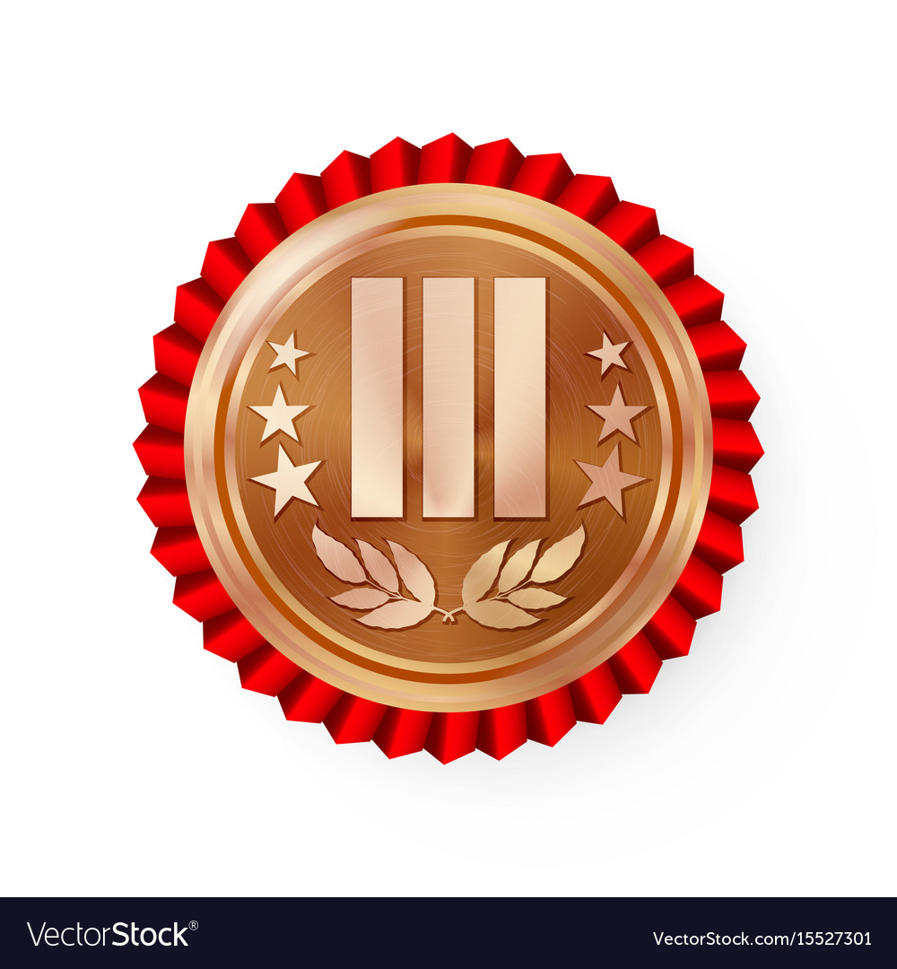 Bronze 3st place rosette badge medal Royalty Free Vector Image