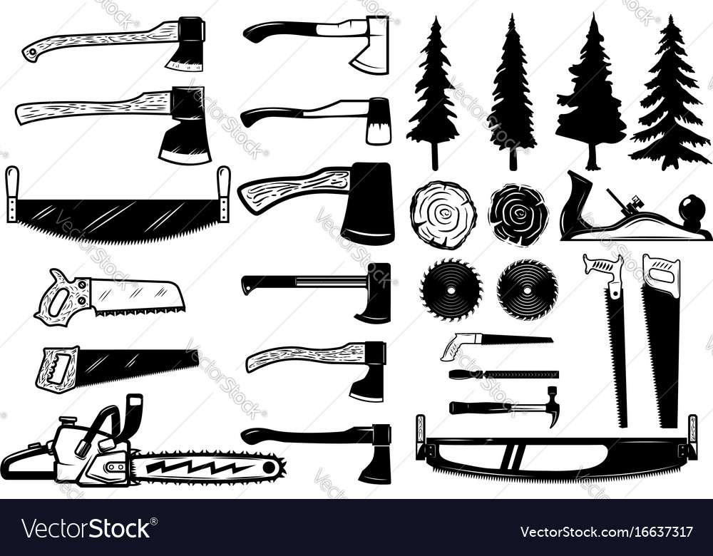 Set Of Carpenter Tools Wood And Trees Icons Vector Image Set Of Carpenter Tools Wood And Trees Icons Vector Image