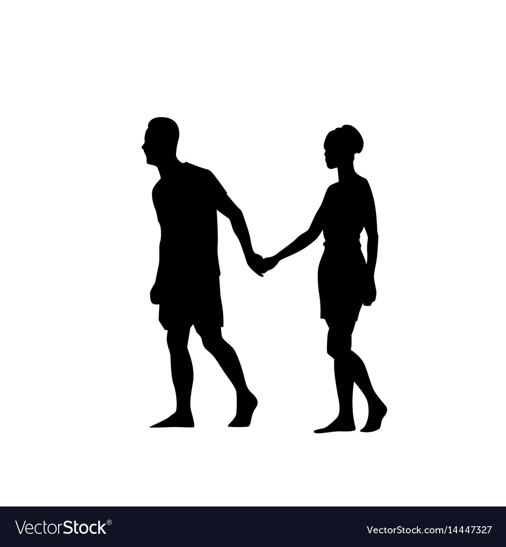 silhouette couple man and woman walk holding hands vector image