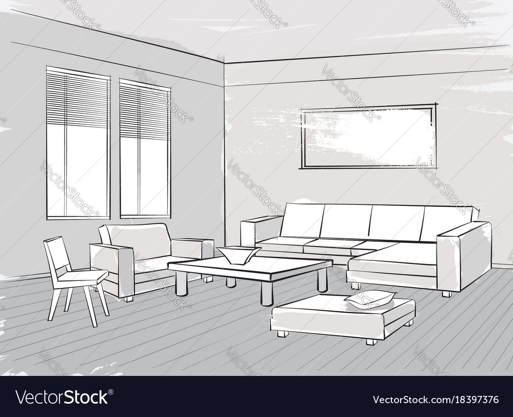 Sketch of interior beautiful room living room Vector Image Sketch of interior beautiful room living room Vector Image