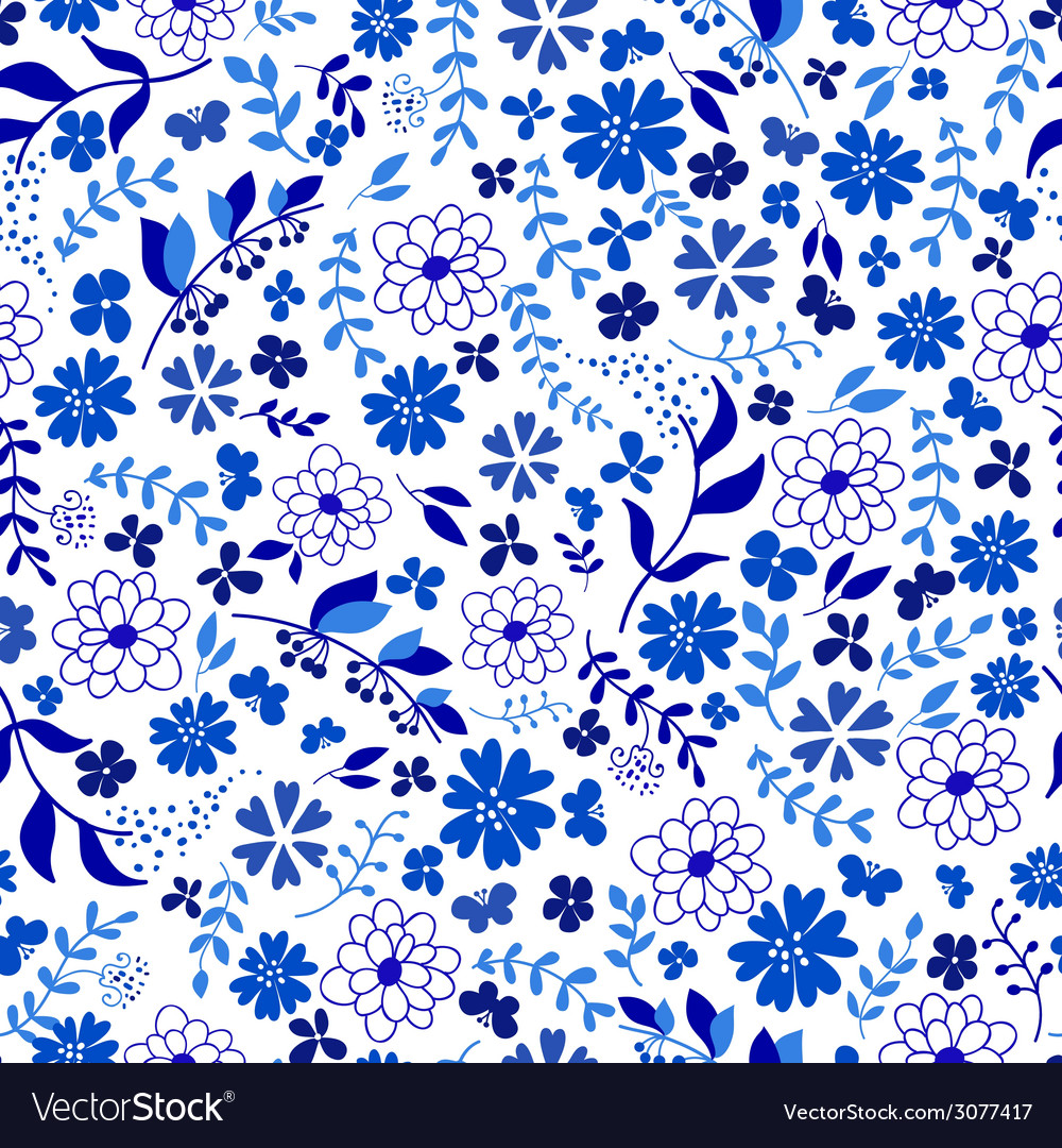 Seamless pattern from blue flowers Royalty Free Vector Image