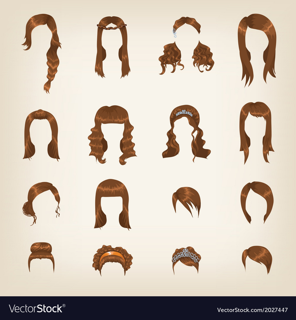 Set of female brown hair Royalty Free Vector Image