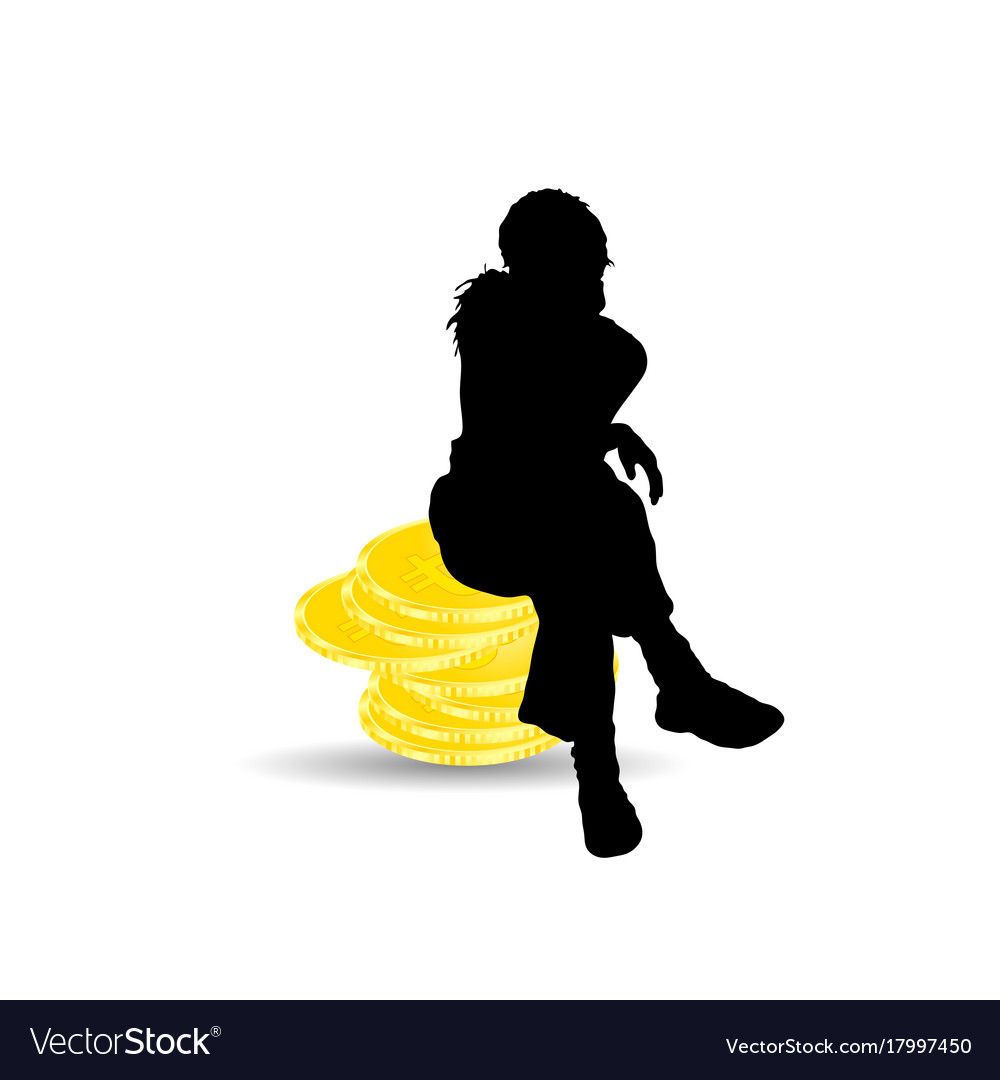girl silhouette sitting on bitcoin vector image