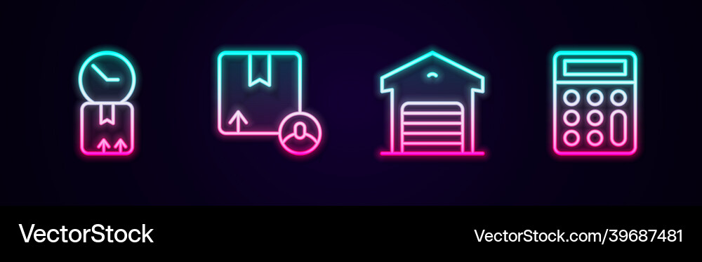 Set line cardboard box with clock carton Vector Image