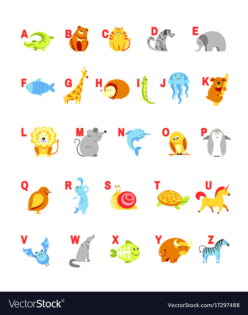 alphabet cartoon animals with letters for child vector image animals with letter s