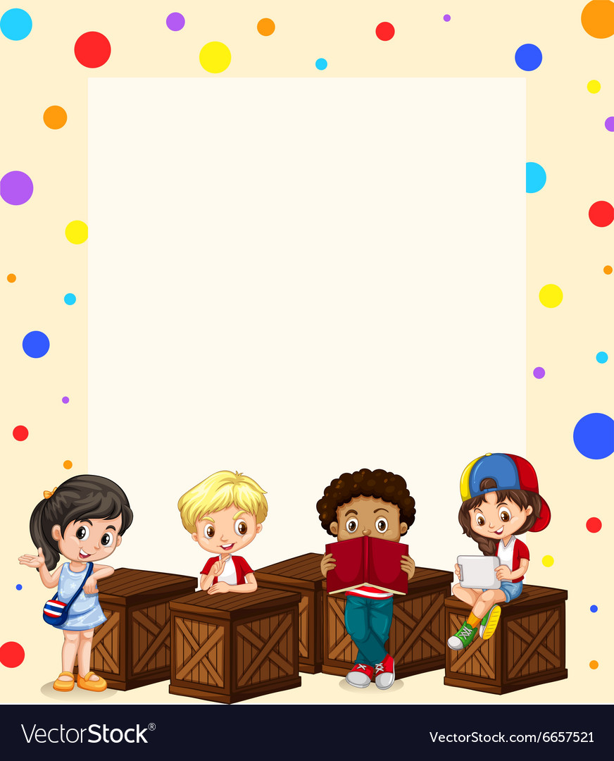 Border design with children reading Royalty Free Vector