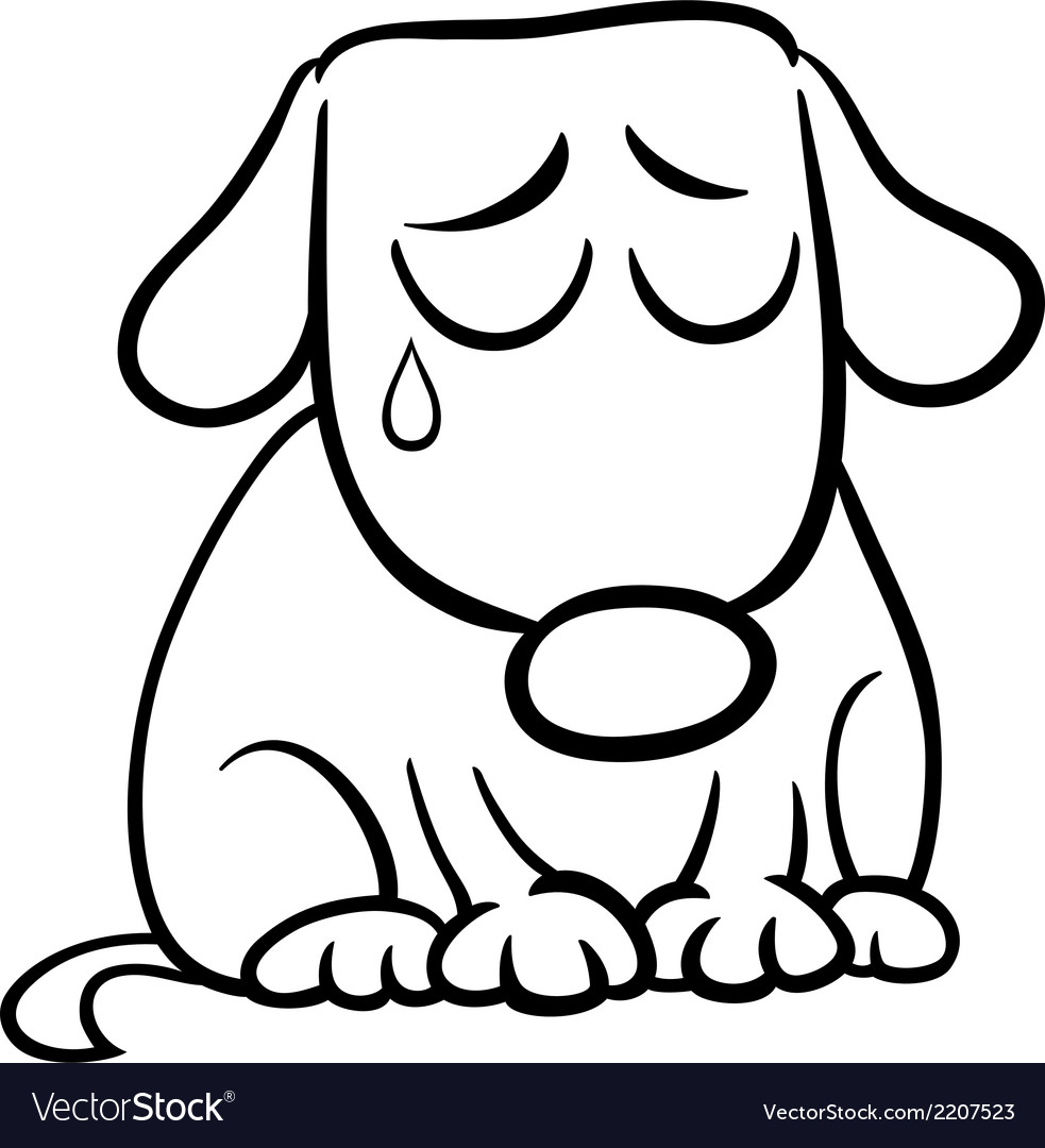 Sad dog cartoon coloring page Royalty Free Vector Image