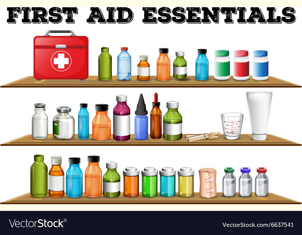 First Aid Essentials On The Shelf Royalty Free Vector Image First Aid Essentials On The Shelf Vector Image