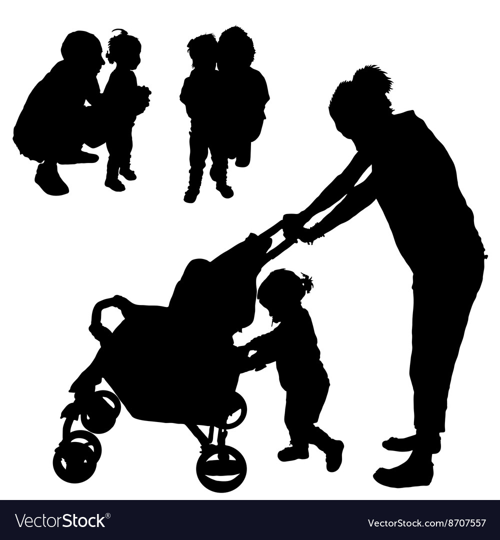 children with mom and dad silhouette vector image