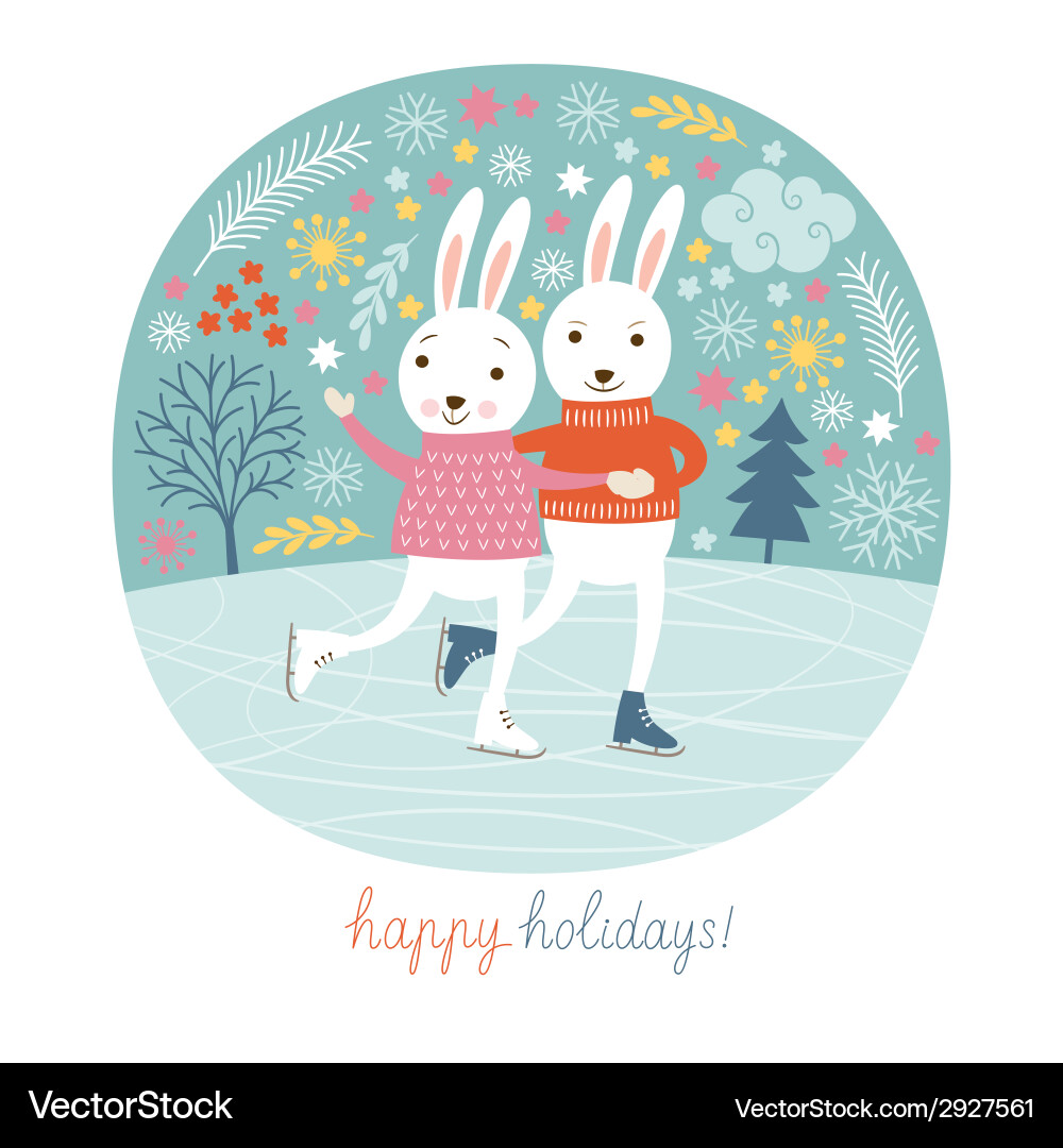Cute rabbits skate Royalty Free Vector Image VectorStock