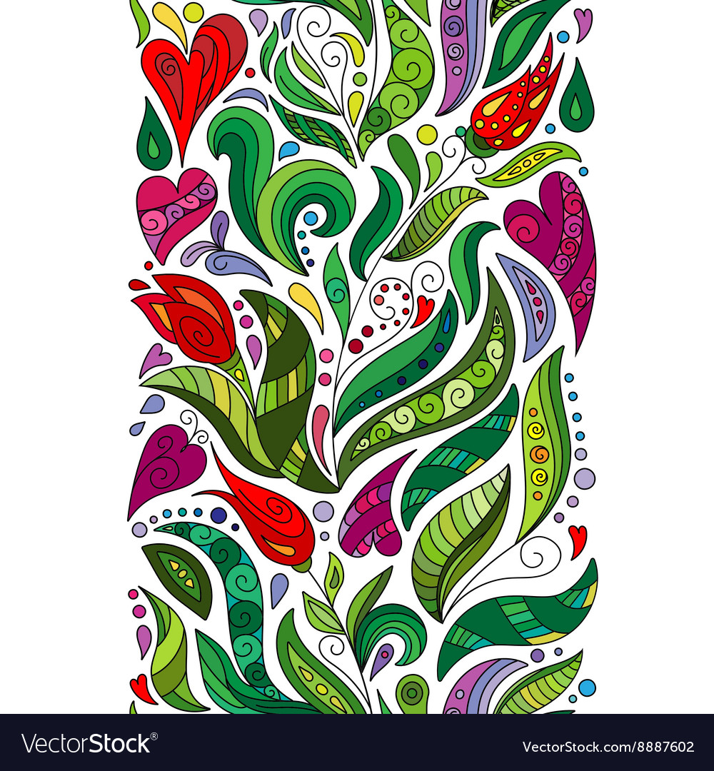 Doodle Flowers Seamless Border Zentangle Vector Image