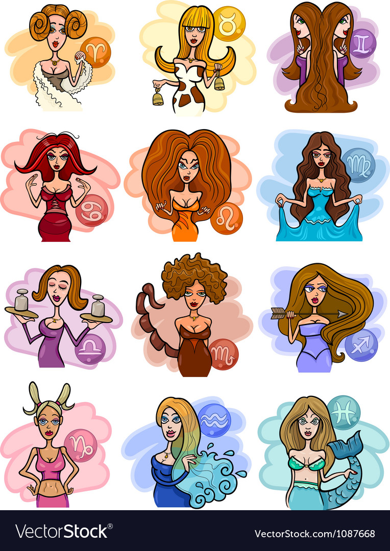 Horoscope zodiac signs with women Royalty Free Vector ...